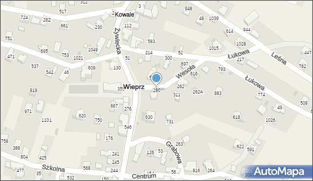 Wieprz, Wesoła, 280, mapa Wieprz