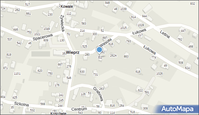 Wieprz, Wesoła, 311, mapa Wieprz