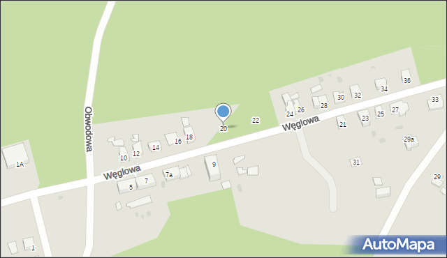 Żagań, Węglowa, 20, mapa Żagań
