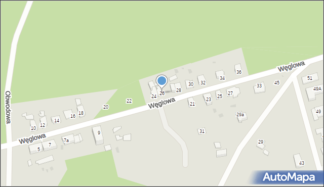 Żagań, Węglowa, 26, mapa Żagań