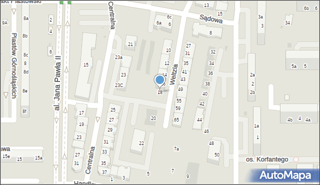 Żory, Weltzla Augustyna, ks. dr., 18, mapa Żor