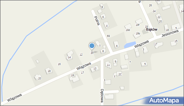 Bąków, Wiązowa, 10, mapa Bąków