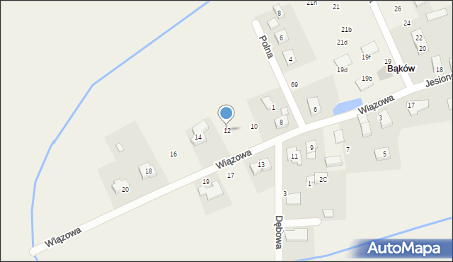 Bąków, Wiązowa, 12, mapa Bąków