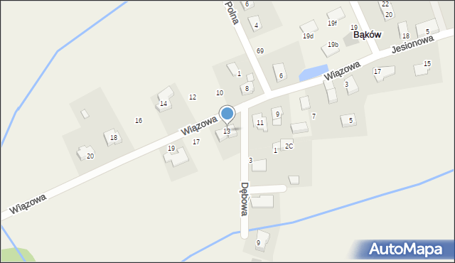 Bąków, Wiązowa, 13, mapa Bąków