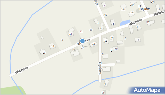 Bąków, Wiązowa, 17, mapa Bąków