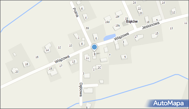 Bąków, Wiązowa, 9, mapa Bąków