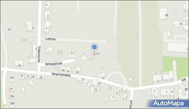 Barczewo, Wiosenna, 9, mapa Barczewo