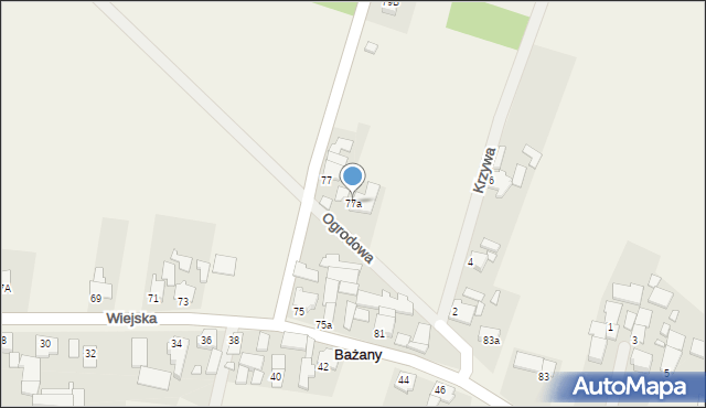 Bażany, Wiejska, 77a, mapa Bażany