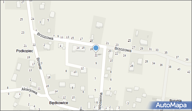 Będkowice, Wiosenna, 11, mapa Będkowice