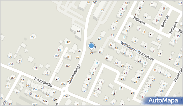 Biała Podlaska, Wilskiego-Ciborowicza Krzysztofa, ks., 36, mapa Białej Podlaskiej