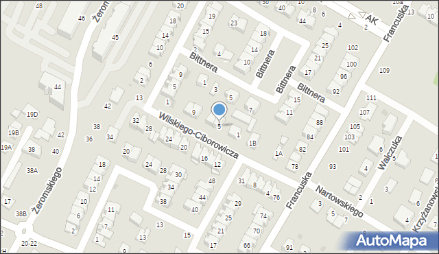 Biała Podlaska, Wilskiego-Ciborowicza Krzysztofa, ks., 5, mapa Białej Podlaskiej