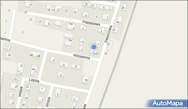 Bielany Wrocławskie, Wiosenna, 1, mapa Bielany Wrocławskie