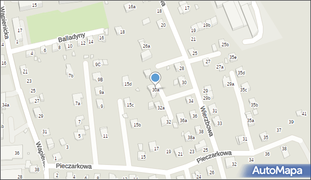 Bielsko-Biała, Wierzbowa, 30a, mapa Bielsko-Białej