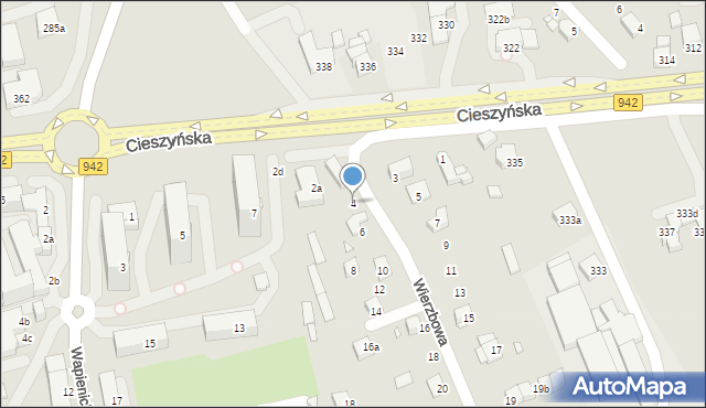 Bielsko-Biała, Wierzbowa, 4, mapa Bielsko-Białej