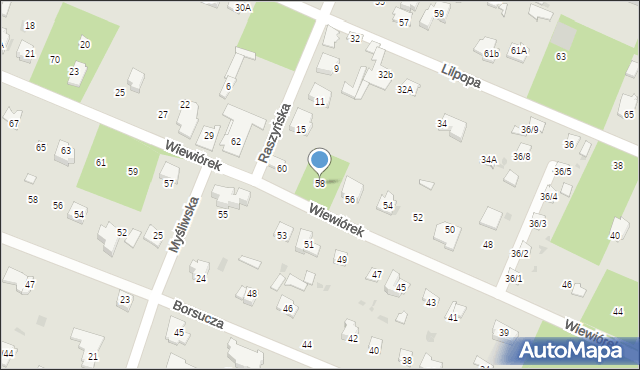 Brwinów, Wiewiórek, 58, mapa Brwinów