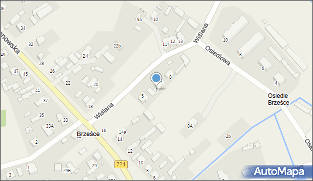 Brześce, Wiślana, 7, mapa Brześce