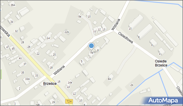 Brześce, Wiślana, 7A, mapa Brześce