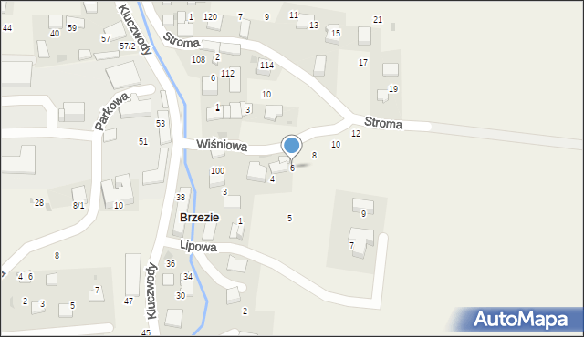 Brzezie, Wiśniowa, 6, mapa Brzezie