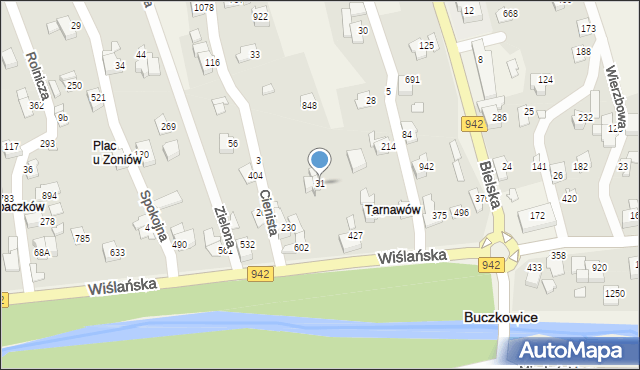 Buczkowice, Wiślańska, 31, mapa Buczkowice