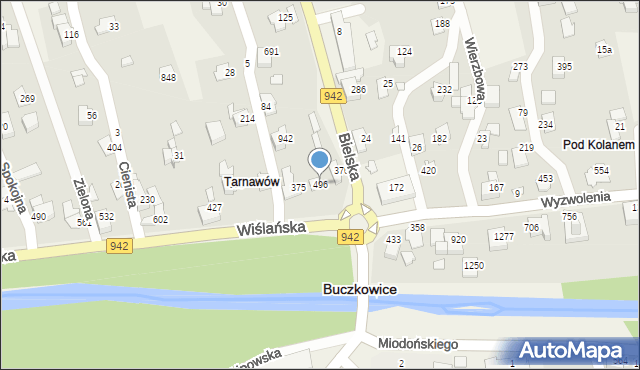 Buczkowice, Wiślańska, 496, mapa Buczkowice