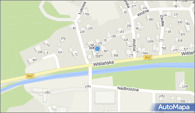Buczkowice, Wiślańska, 519, mapa Buczkowice