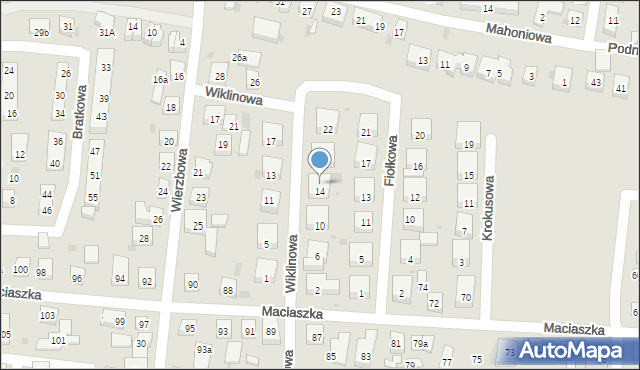 Bydgoszcz, Wiklinowa, 16, mapa Bydgoszczy