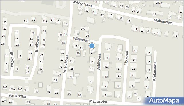 Bydgoszcz, Wiklinowa, 17, mapa Bydgoszczy