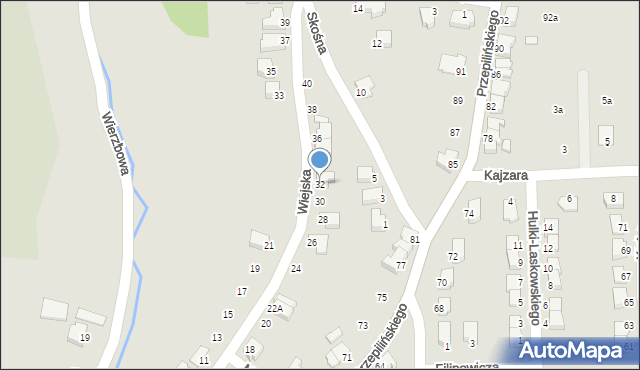 Cieszyn, Wiejska, 32, mapa Cieszyna