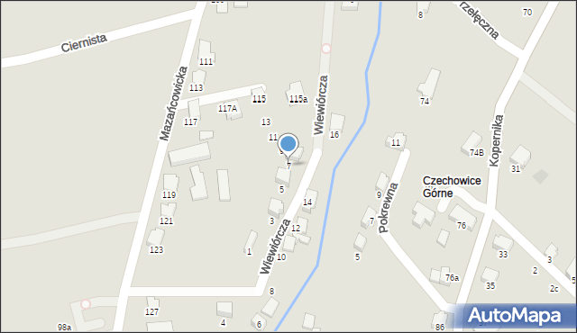 Czechowice-Dziedzice, Wiewiórcza, 7, mapa Czechowic-Dziedzic