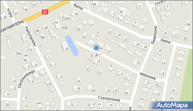 Czersk, Wiśniowa, 18, mapa Czersk