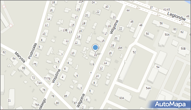 Częstochowa, Wilgotna, 11, mapa Częstochowy