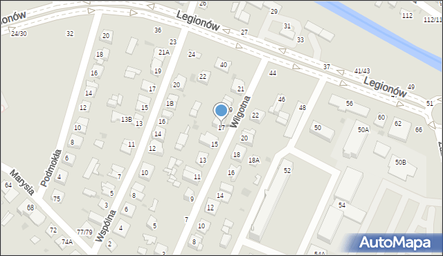 Częstochowa, Wilgotna, 17, mapa Częstochowy