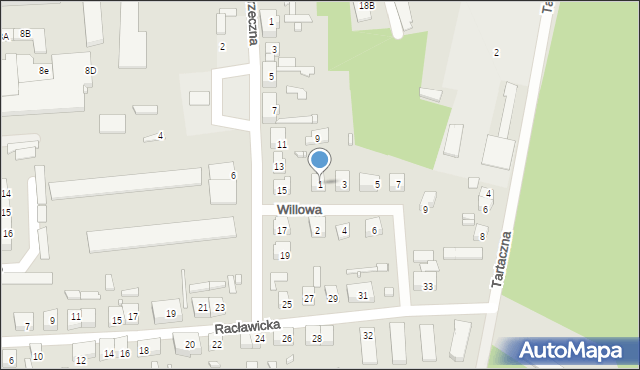 Dębno, Willowa, 1, mapa Dębno