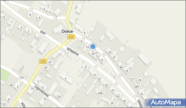 Dolice, Wiejska, 13, mapa Dolice