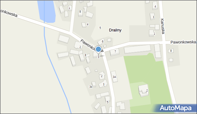 Draliny, Wiejska, 1, mapa Draliny