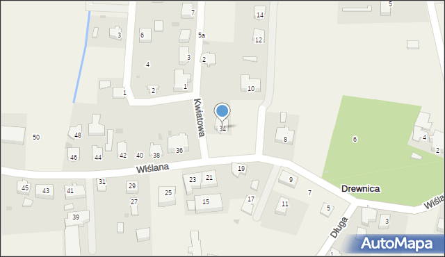 Drewnica, Wiślana, 34, mapa Drewnica