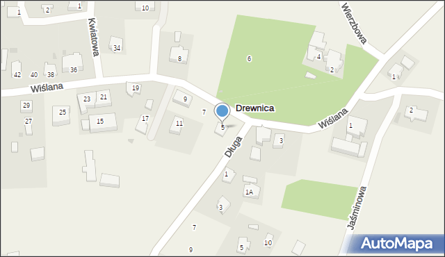 Drewnica, Wiślana, 5, mapa Drewnica