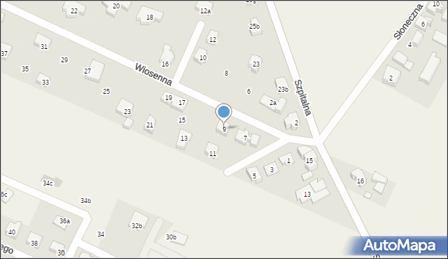 Dzierżążno, Wiosenna, 9, mapa Dzierżążno