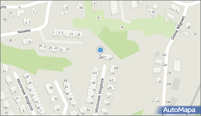 Gdańsk, Wichrowe Wzgórze, 105, mapa Gdańska