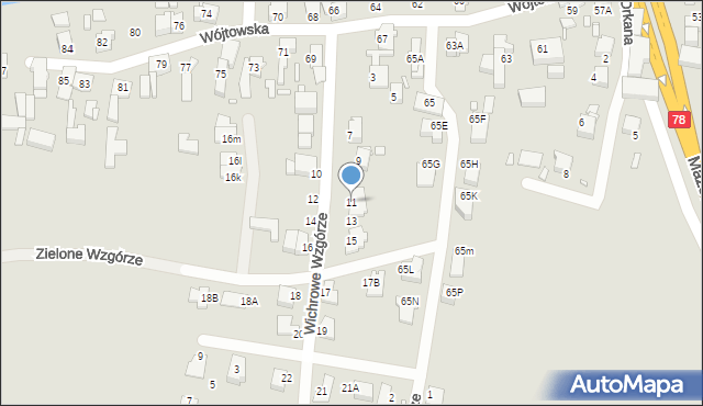 Gliwice, Wichrowe Wzgórze, 11, mapa Gliwic