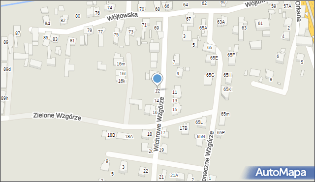 Gliwice, Wichrowe Wzgórze, 12, mapa Gliwic