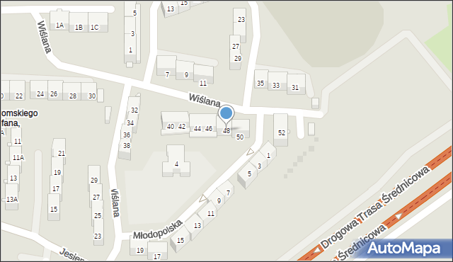 Gliwice, Wiślana, 48, mapa Gliwic