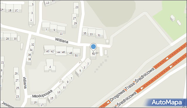 Gliwice, Wiślana, 52, mapa Gliwic