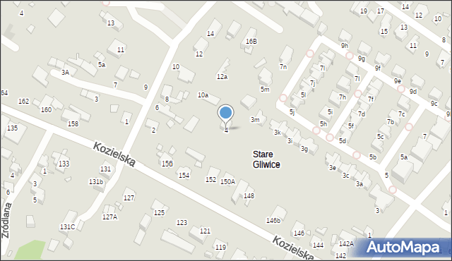 Gliwice, Wiejska, 4, mapa Gliwic