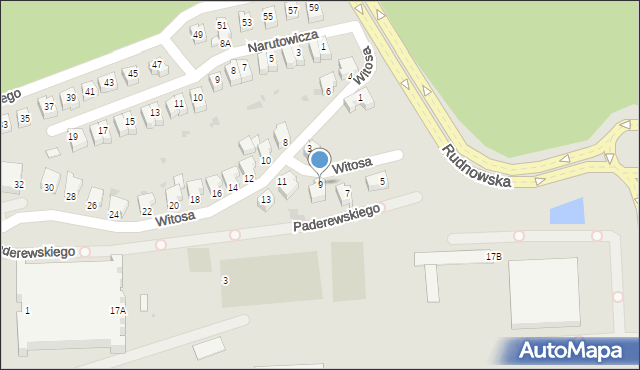 Głogów, Witosa Wincentego, 9, mapa Głogów