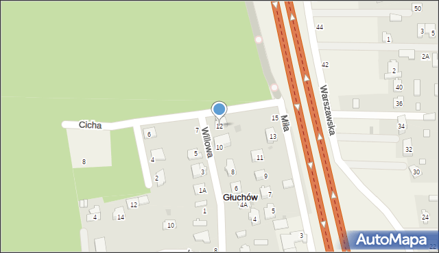Głuchów, Willowa, 12, mapa Głuchów