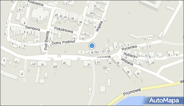 Gniew, Wiślana, 9, mapa Gniew
