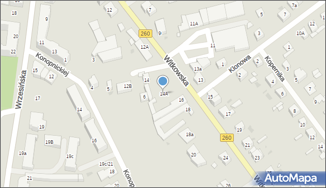 Gniezno, Witkowska, 14A, mapa Gniezna