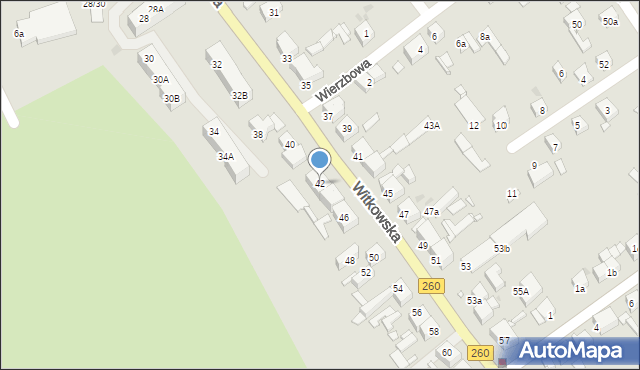 Gniezno, Witkowska, 42, mapa Gniezna