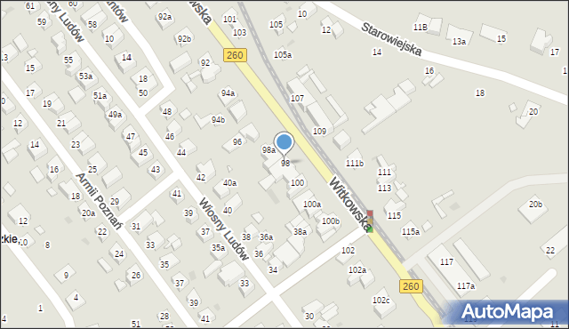 Gniezno, Witkowska, 98, mapa Gniezna